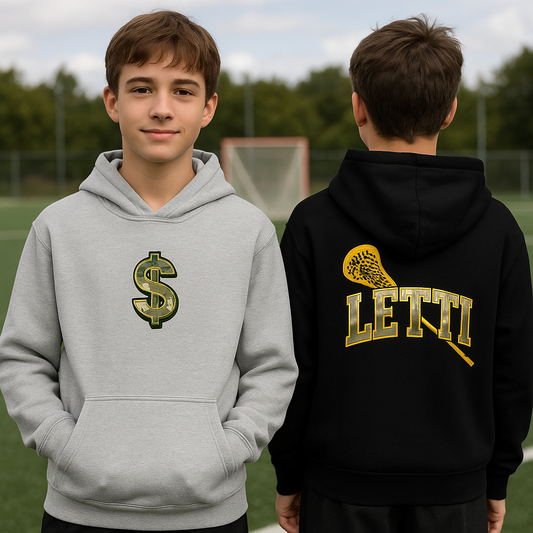 Youth Letti Lacrosse Hoodie –Letti Golden Money Graphic Design | Kids Sports Sweatshirt